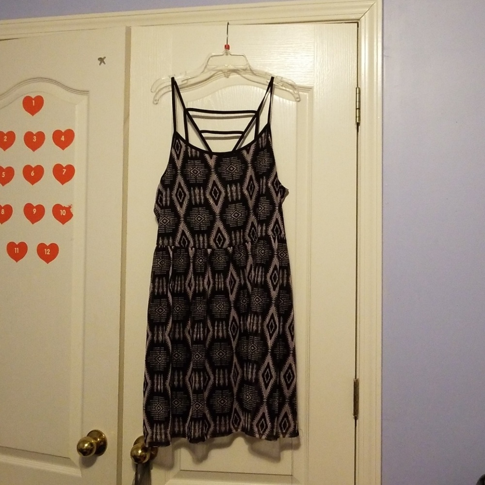 Black and Pink Patterned Skater Dress